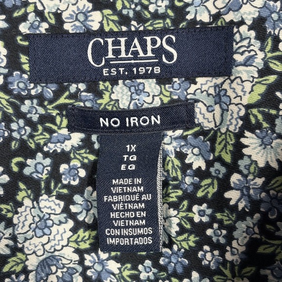 Chaps Womens No Iron Long Sleeve Button Up Top Size 1X Dark Floral Black Blue - Picture 4 of 8